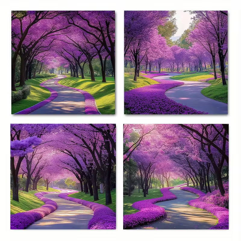 4pcs Enchanted Forest Path Wall Art Canvas Framed