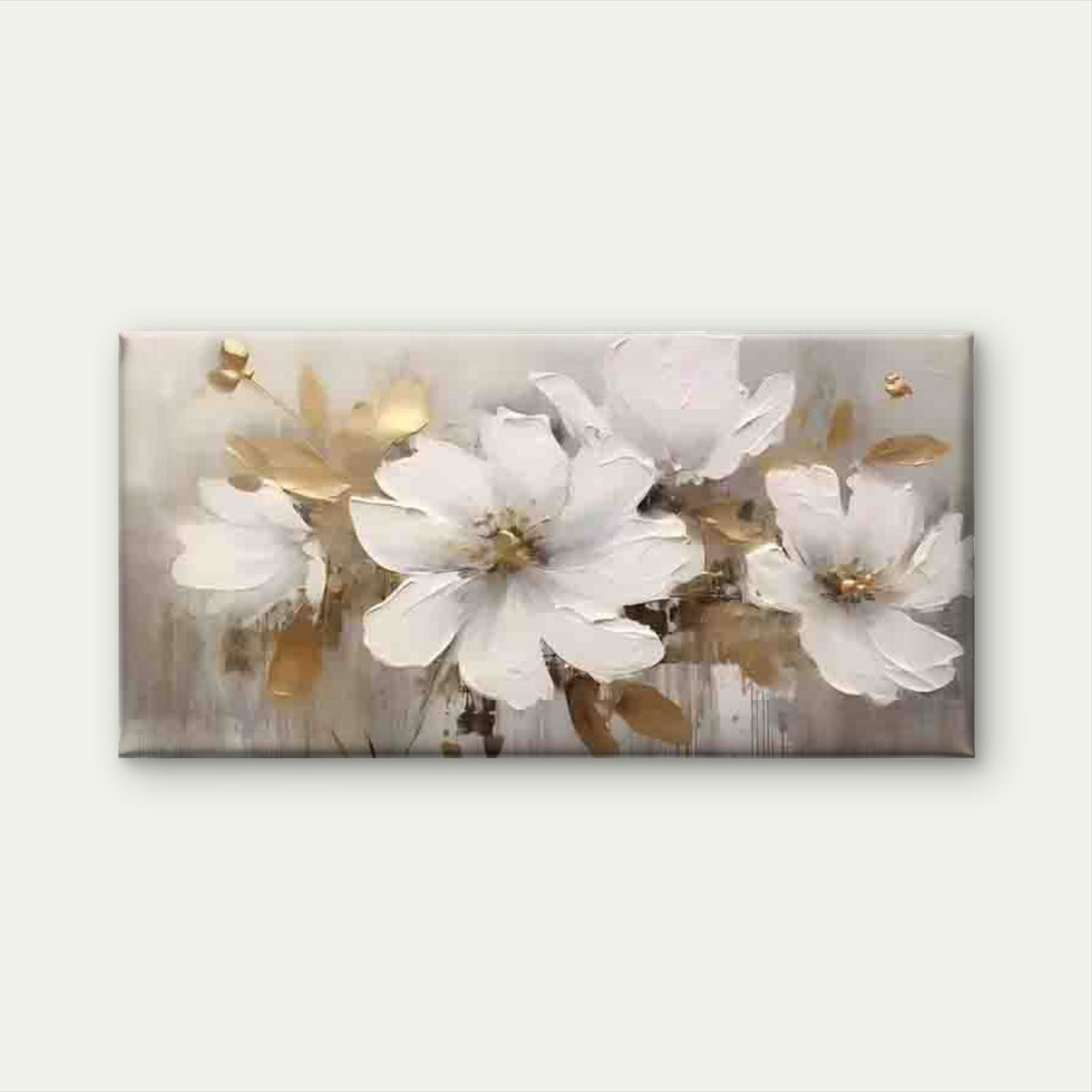 White And Golden Floral Wall Art Canvas Office Home Room Framed 120x60cm