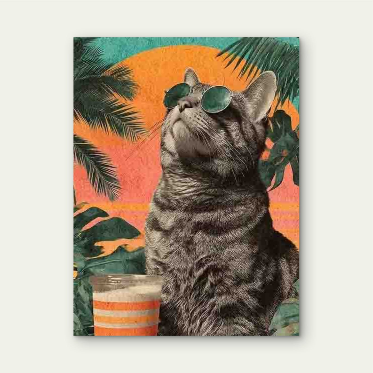 Tabby Cats Enjoying a Tropical Vacation 60x90cm Metal Print Ready to Hang