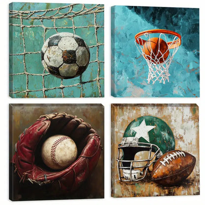 4pcs   Sports  Spring & Summer Theme Wall Art Canvas Framed