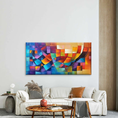 Vibrant Geometric Abstract Art Wall Art Canvas Office Home Room Framed 120x60cm