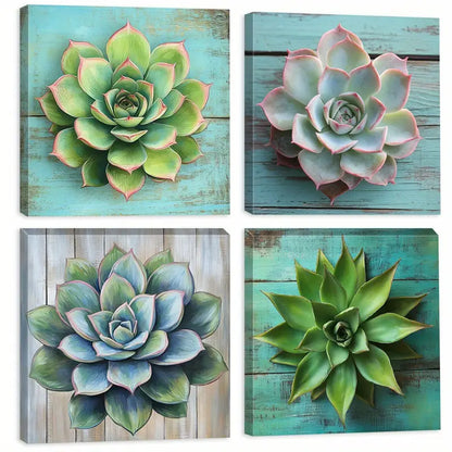 4pcs Colorful Flowers and Beauty   Wall Art Canvas Framed