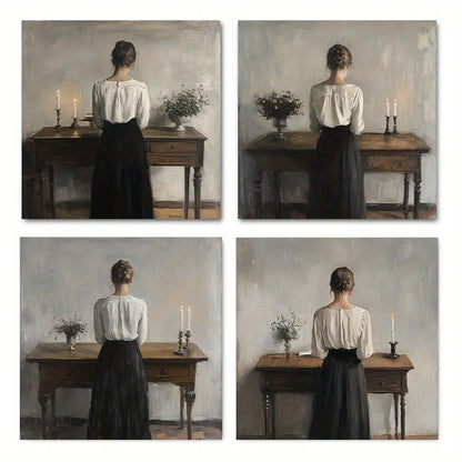 4pcs  Paintings Danish Retro Women Wall Art Canvas Framed