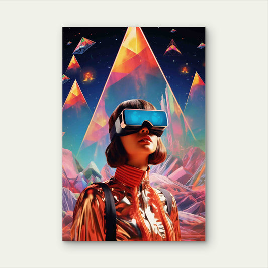 Person Wearing Futuristic High Tech VR Glasses 60x90cm Metal Print Ready to Hang - Bella Home Decor