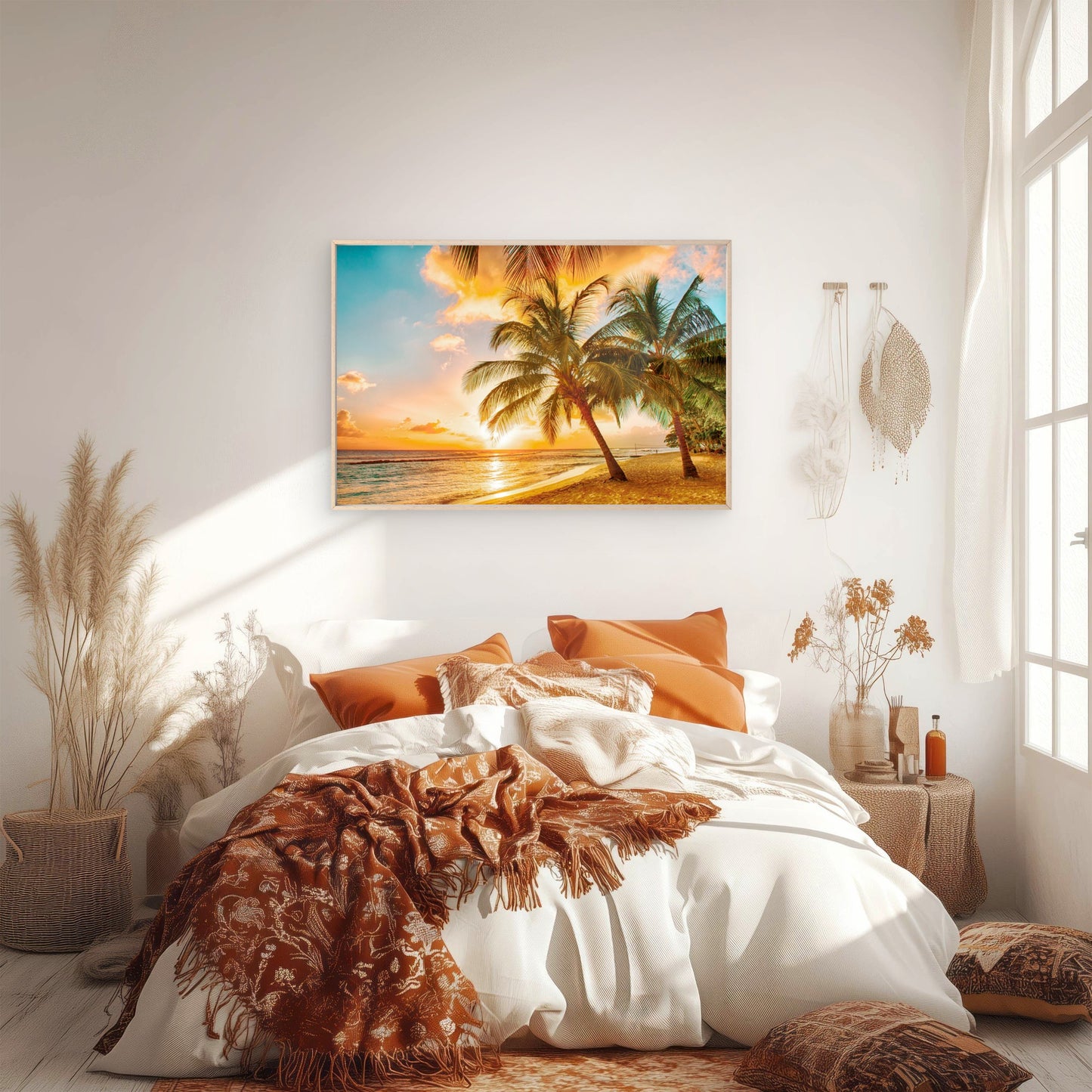 Golden Sunset Palm Beach Wall Art Decor 100% Australian Made