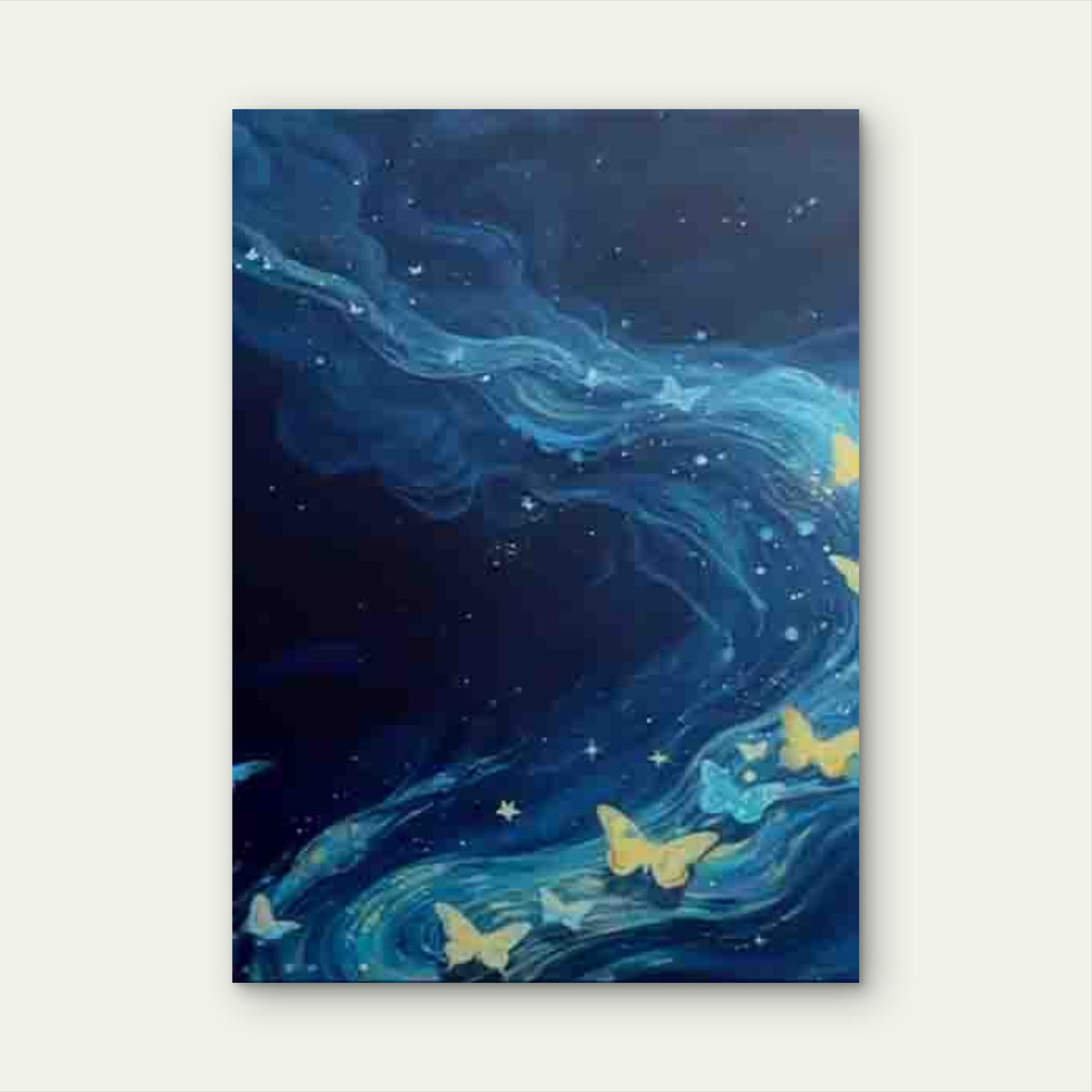 Blue Wave with Butterflies and Stars 60x90cm Metal Print Ready to Hang