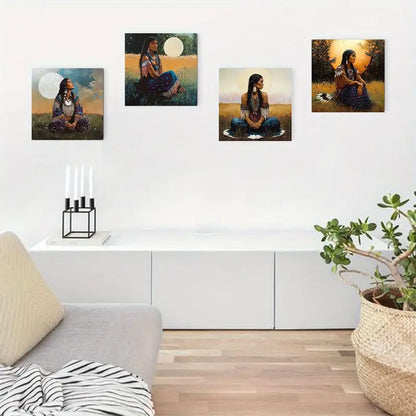 4pcs  Aboriginal Traditional Woman Wall Art Canvas Framed