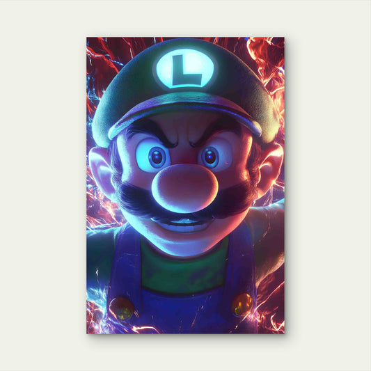Fiery Neon Green & Blue Cosmic Character 60x90cm Metal Print Ready to Hang
