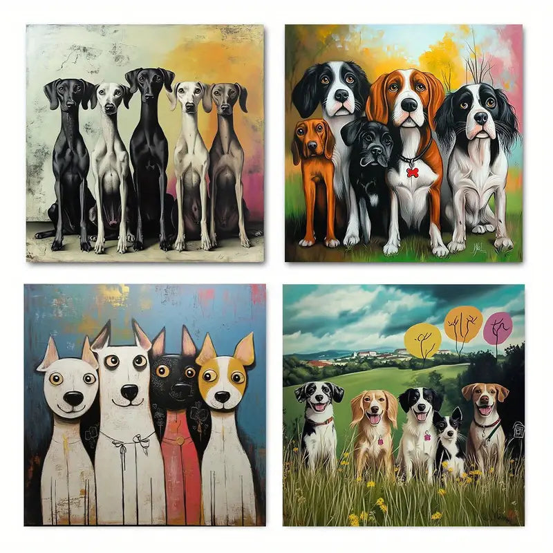 4pcs  Charming Four Puppies Themed    Wall Art Canvas Framed
