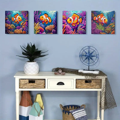 4pcsVibrant Clownfish  Wall Art Canvas Framed