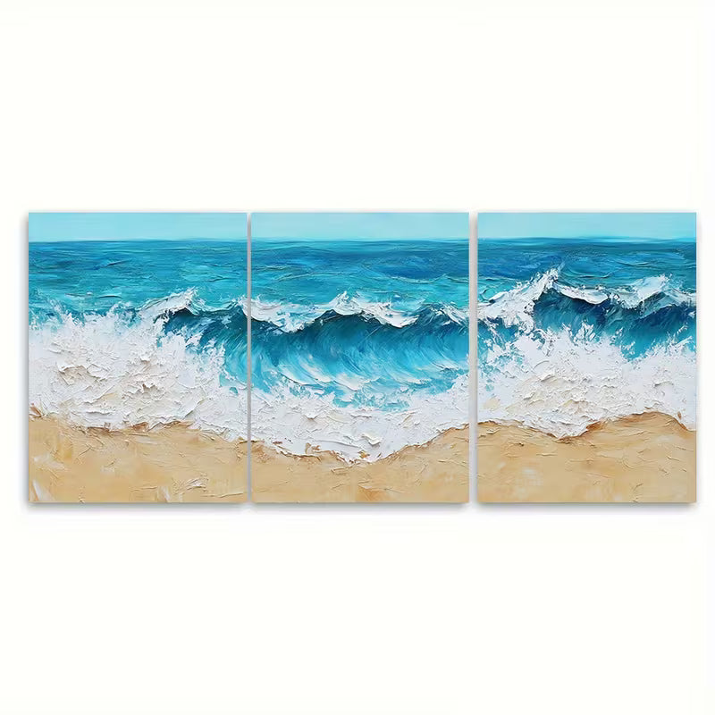 3pcs Oil Painting Beach Wall Art Impasto Painting Metal Print Ready to Hang Art