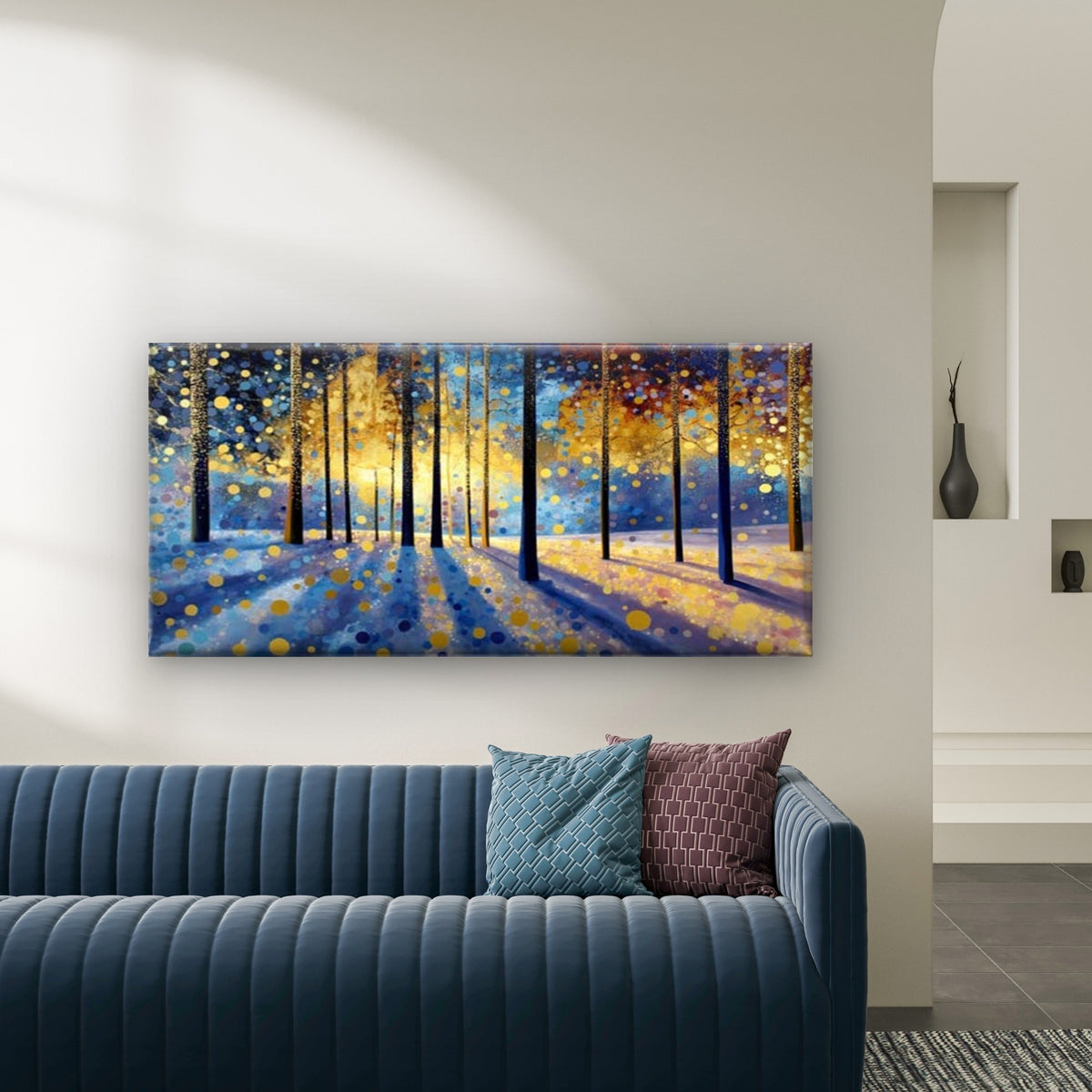 Golden Light Forest Wall Art Canvas Office Home Room Framed 120x60cm