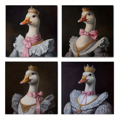 4pcs  Golden Bow Duck Lady Picture Wall Art Canvas Framed