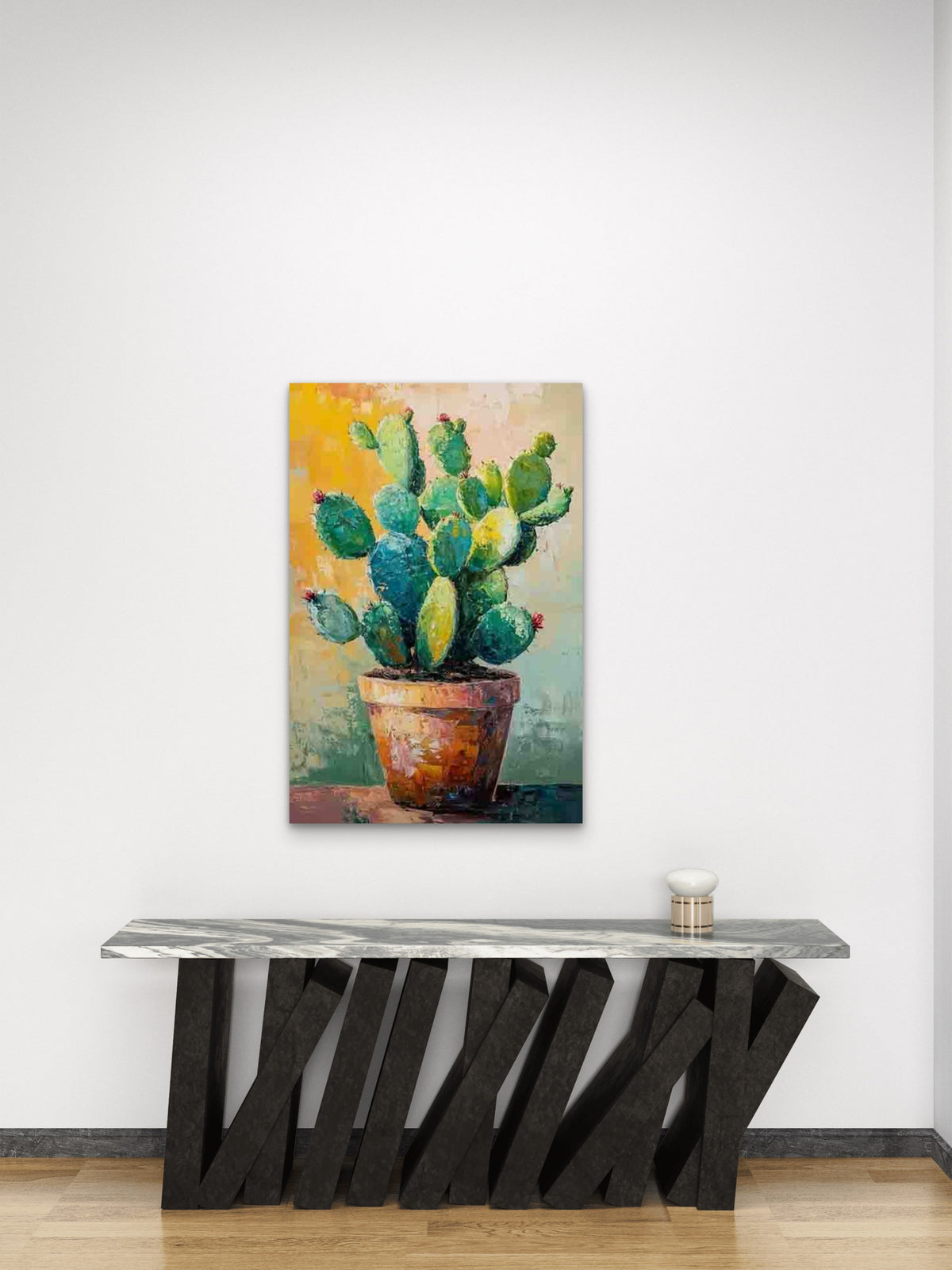 Vibrant Potted Cactus 60x90cm Metal Print Ready to Hang