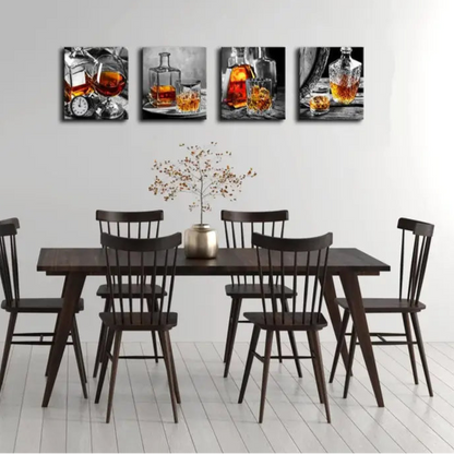 4pcs Flat Wine Wall Art Kitchen Decor Wall Art Canvas Framed