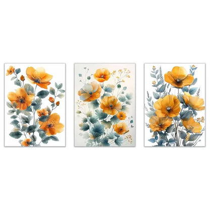 3pcs Yellow And Grey Flowers Botanical Art Wall Art Set Canvas Framed 50x70cm - High Quality Print 100% Australian Made Wall Canvas Ready to Hang