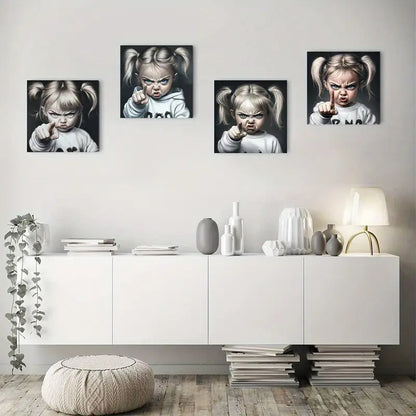 4pcs Black And White Girl Portrait Elegant Wall Art Canvas Framed