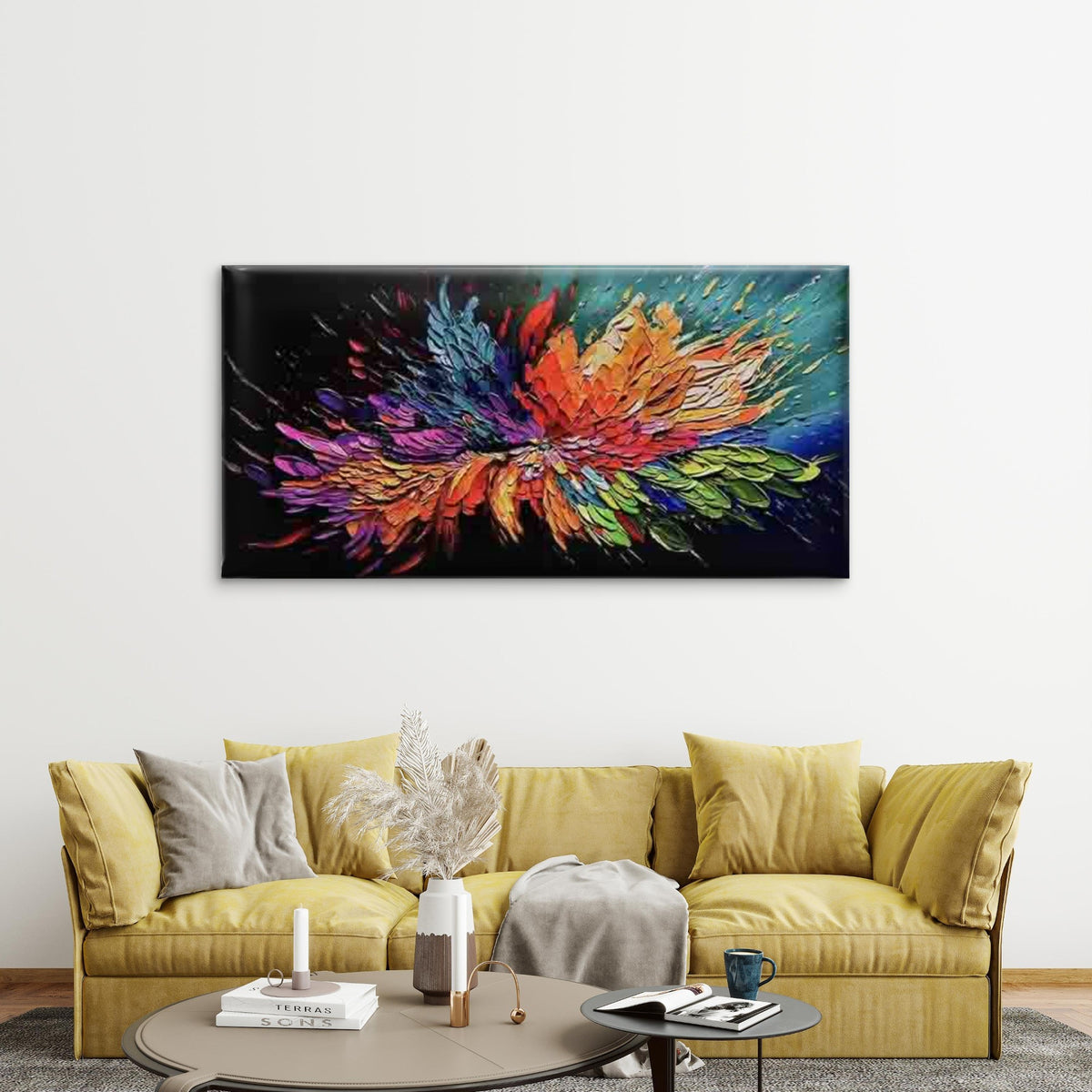 Abstract Images Feathers Wall Art Canvas Office Home Room Framed 120x60cm