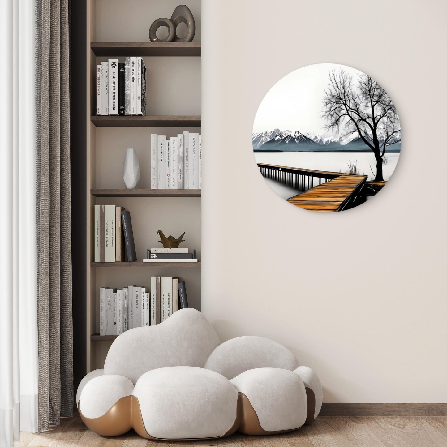 Black And White Wooden Pier Tree Lake Acrylic Glass Rounded Print Tempered Glass Wall Art 100% Made in Australia Ready to Hang