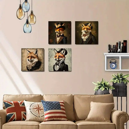 4pcs Fox Art Modern Gothic StyleWall Art Canvas Framed