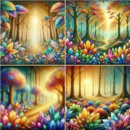 4pcs Forest & Vibrant Landscape Scenes Wall Art Canvas Framed