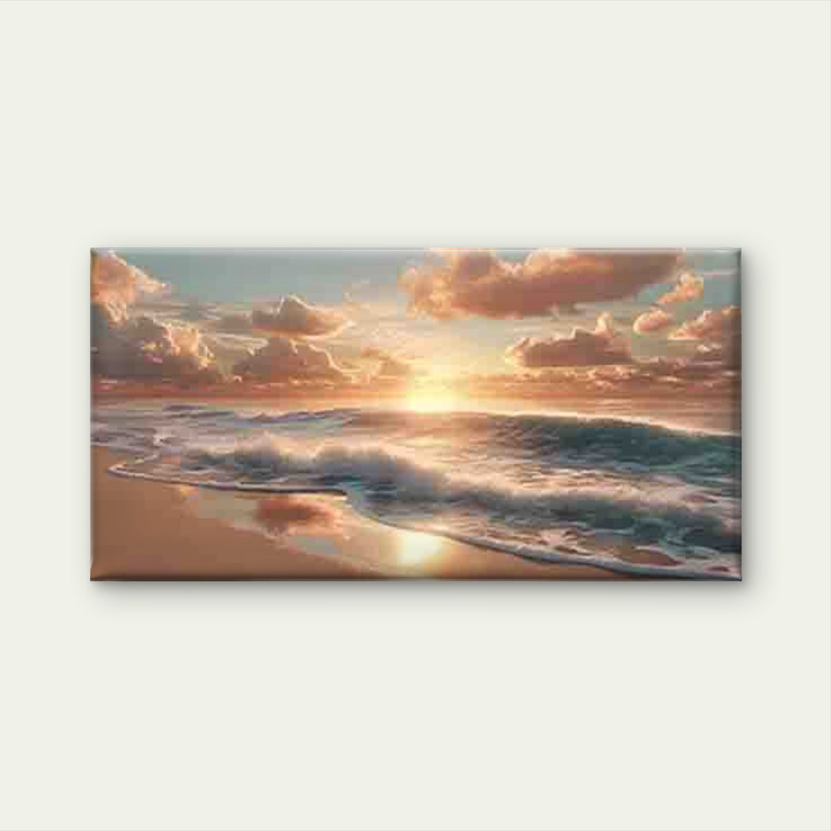 Beach Sunset, with Golden Sun Wall Art Canvas Office Home Room Framed 120x60cm
