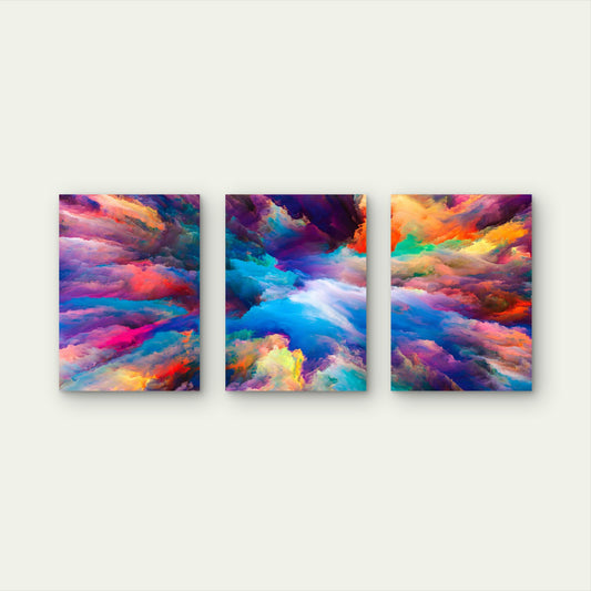 3pcs Vibrant Acrylic Paint Explosion Metal Print Ready to Hang Art