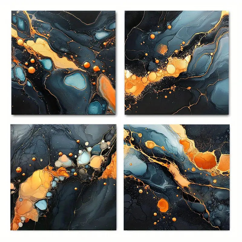 4pcs Gray Black Golden Marble Texture  Wall Art Canvas Framed