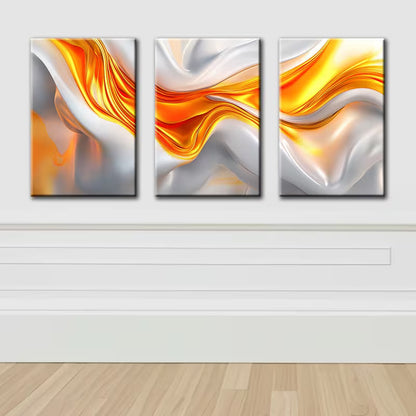 3pcs Luxurious Swirled Ribbon Abstract Wall Art Set Canvas Framed 40x60cm - High Quality Print 100% Australian Made Wall Canvas Ready to Hang