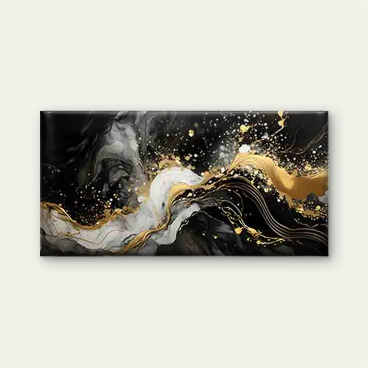 Flowing Lines in Golden, White Wall Art Canvas Office Home Room Framed 120x60cm