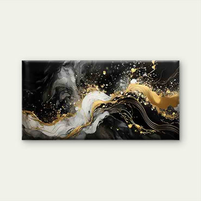 Flowing Lines in Golden, White Wall Art Canvas Office Home Room Framed 120x60cm