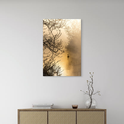 Serene Frosty Sunrise over Misty River 60x90cm Metal Print Ready to Hang
