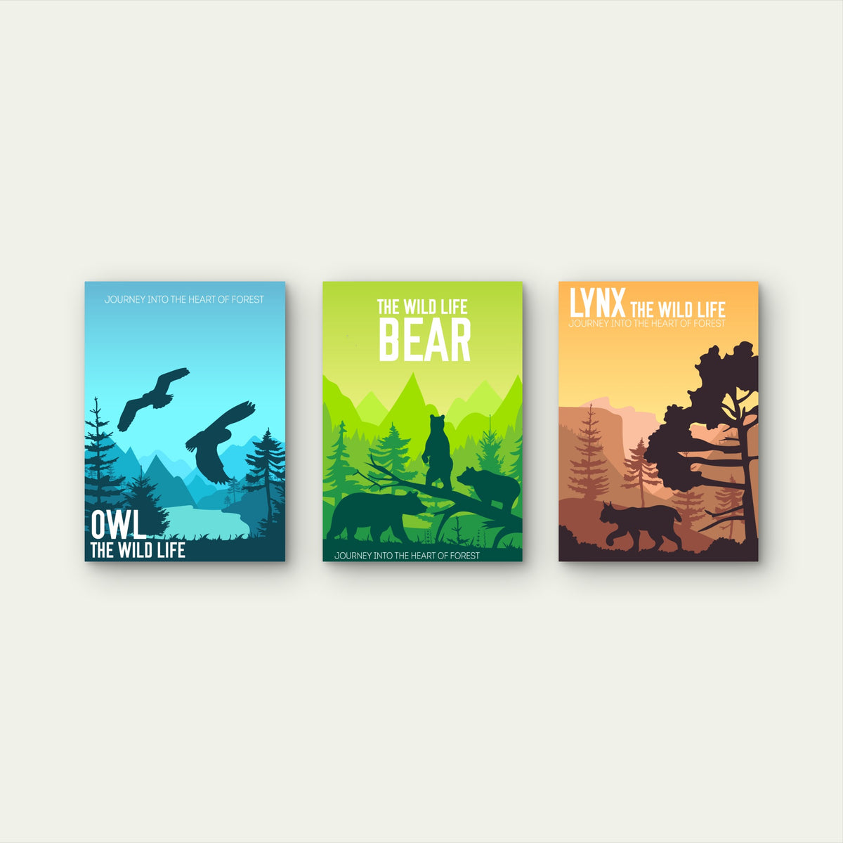 3pcs Owl Bear Lynx Wild Animal Forest Wall Art Set Canvas Framed 50x70cm - High Quality Print 100% Australian Made Wall Canvas Ready to Hang