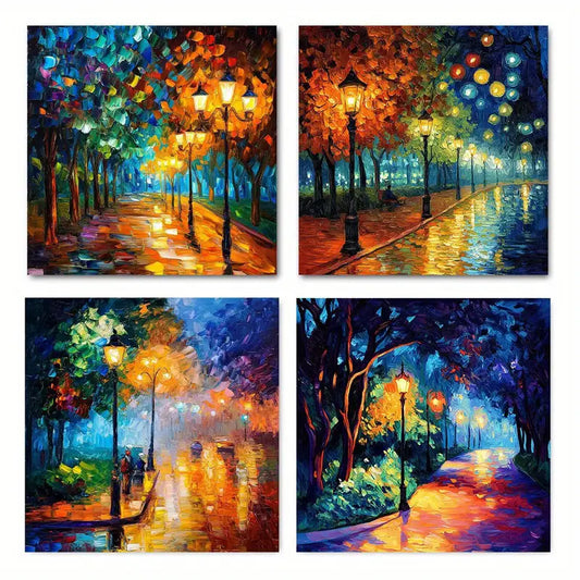 4pcsBlue Moon Picture Artwork Wall Art Canvas Framed