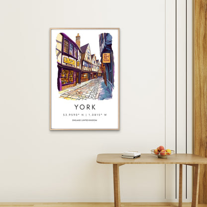 Historic York England Shambles Street Scene Travel Poster Print Wall Art
