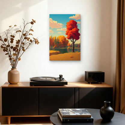 Illustration of a Serene Autumn Landscape 60x90cm Metal Print Ready to Hang