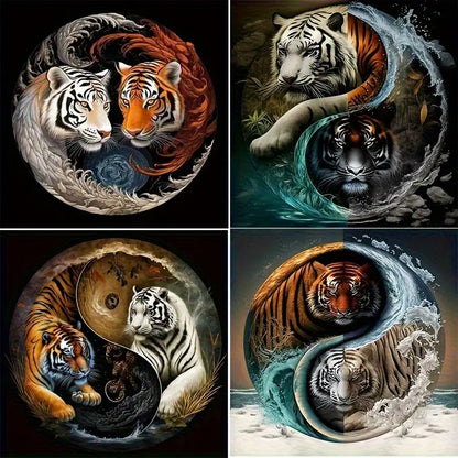 4pcs Tiger Animal Kung Fu Logo  Wall Art Canvas Framed