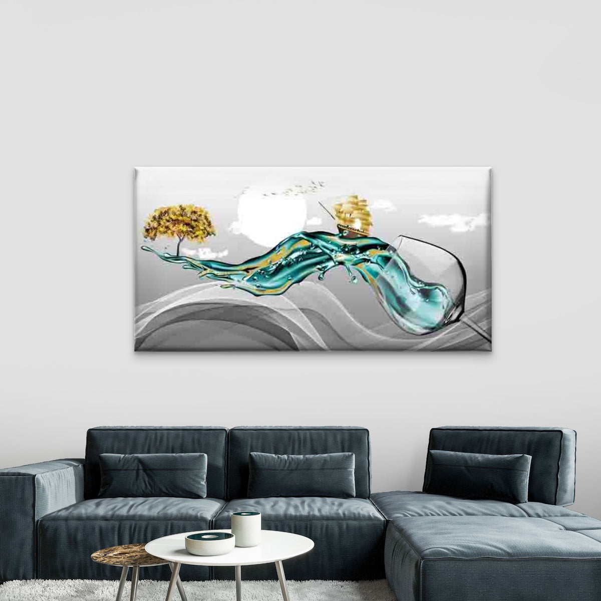 Sailing Ship Journey with Wine Wall Art Canvas Office Home Room Framed 120x60cm