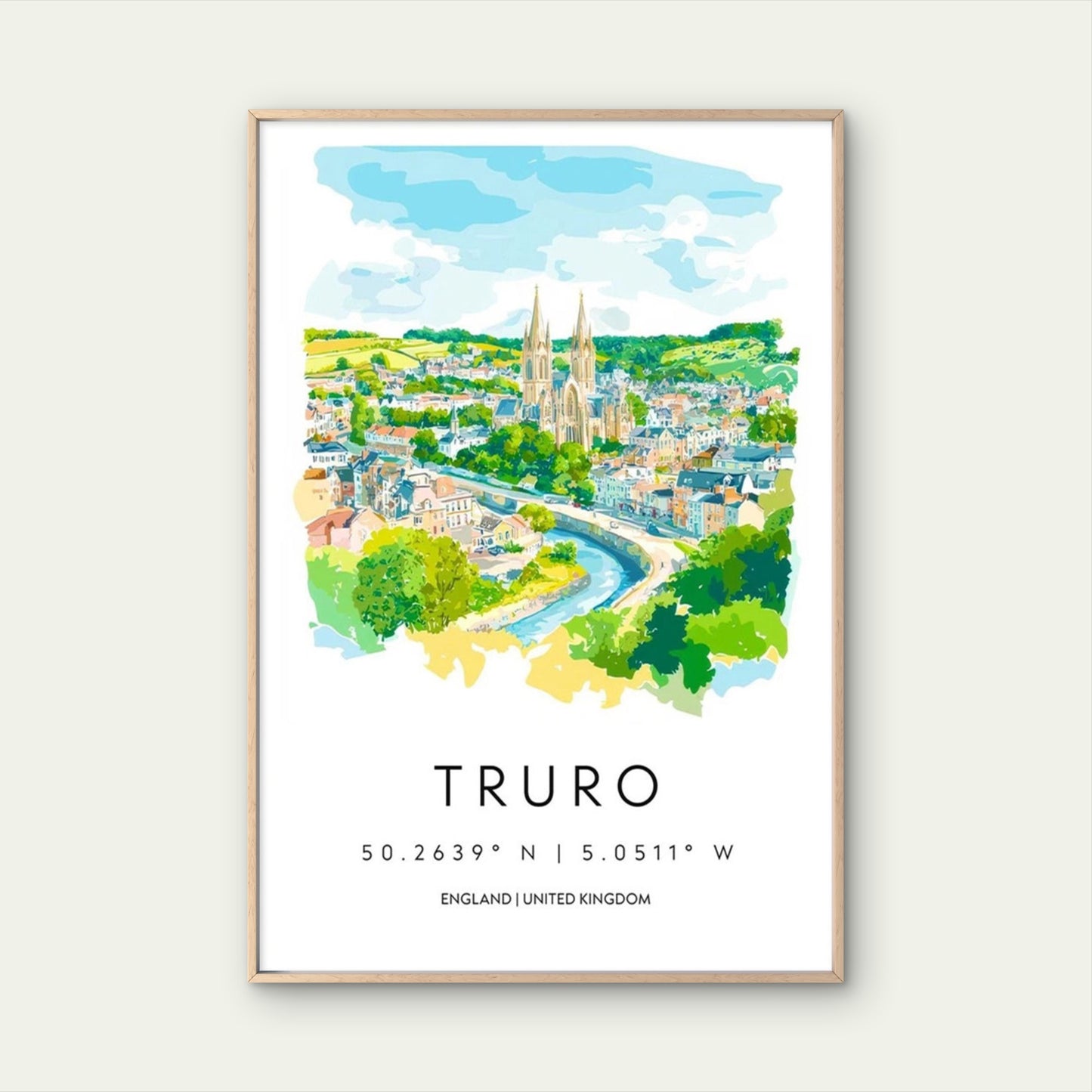 Truro England United Kingdom Cathedral City View Travel Poster Print Wall Art