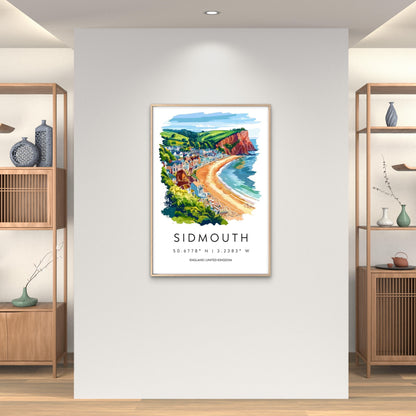 Sidmouth English Coastal Town View Travel Poster Print Wall Art