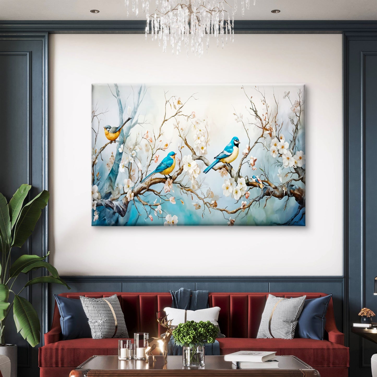 Vibrant Birds Perched on Branches Wall Art Decor 100% Australian Made