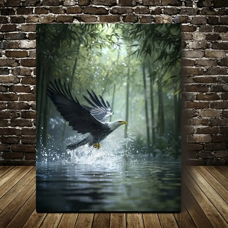 Majestic Eagle Splashing in Bamboo Grove 40x60cm Metal Print Ready to Hang