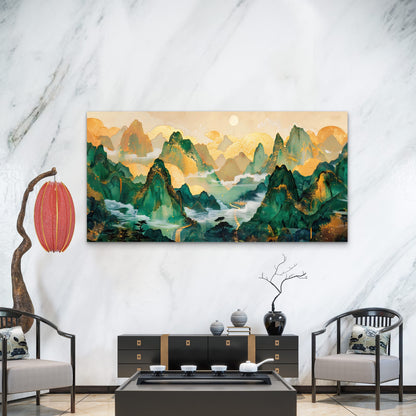 Infinite Jade Mountain Range Wall Art Canvas Office Home Room Framed 120x60cm