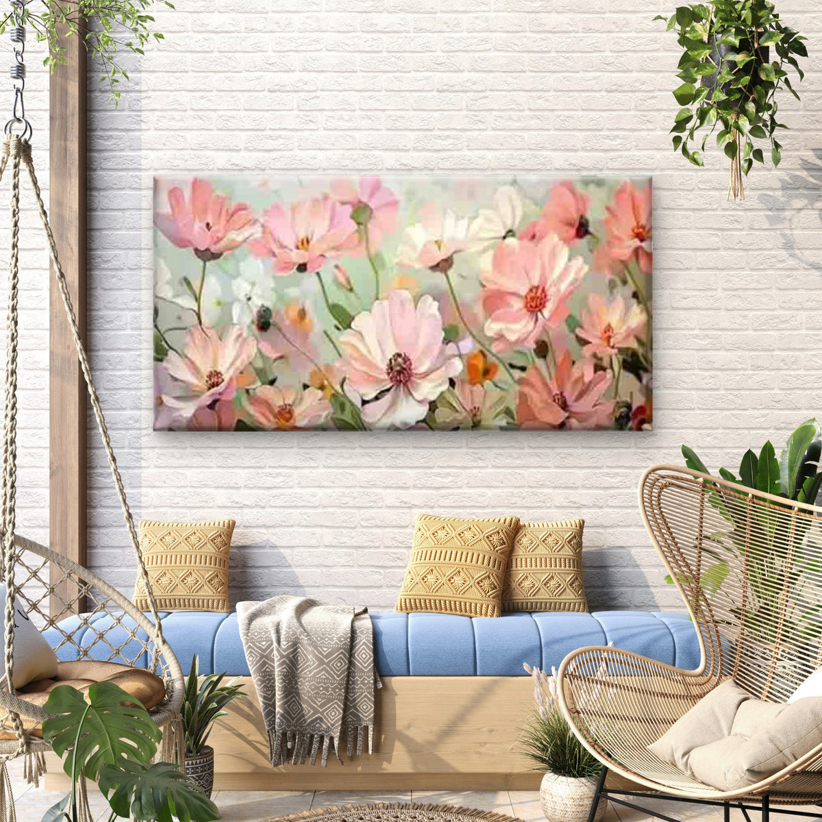 Abstract Pastel Pink Flowers Wall Art Canvas Office Home Room Framed 120x60cm