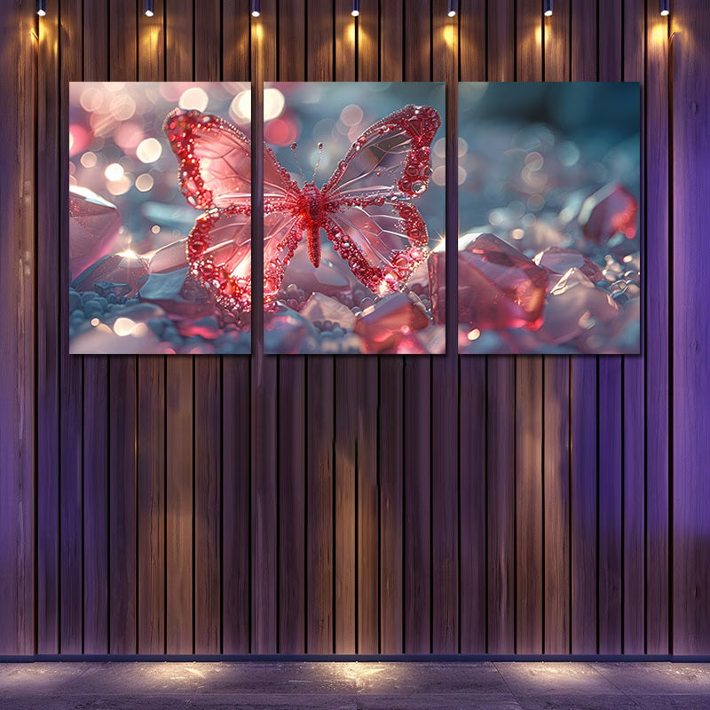 3pcs Luxurious Shining Crystal Butterfly Wall Art Set Canvas Framed 40x60cm - High Quality Print 100% Australian Made Wall Canvas Ready to Hang