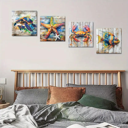 4pcs  Starfish , Colorful Room Aesthetic   Wall Art Canvas Framed