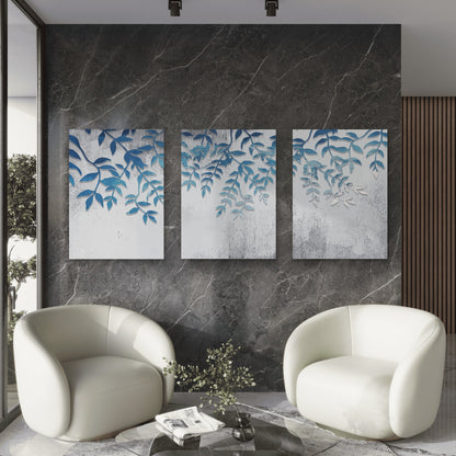 3pcs Blue Botanical Watercolor Leaf Wall Art Set Canvas Framed 60x90cm - High Quality Print 100% Australian Made Wall Canvas Ready to Hang