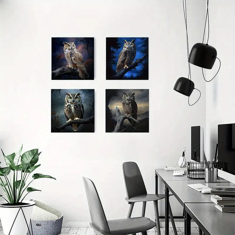 4pcs Realistic Nighttime Forest Scenes RN   Wall Art Canvas Framed