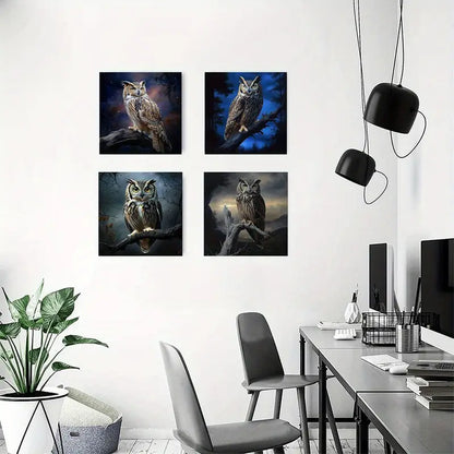 4pcs Realistic Nighttime Forest Scenes RN   Wall Art Canvas Framed