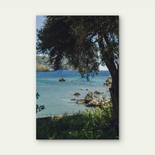 Scenic Rocky Cove in Corfu, Greece 40x60cm Metal Print Ready to Hang